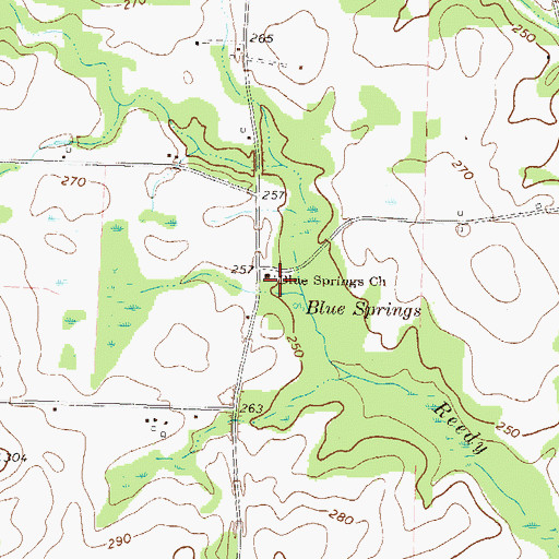Topographic Map of Blue Springs Church, GA
