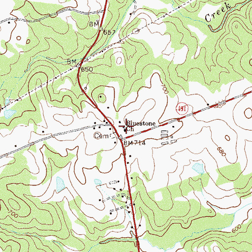 Topographic Map of Bluestone Church, GA