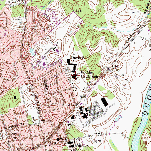 Topographic Map of Boddie Middle School, GA
