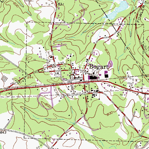 Topographic Map of Bogart, GA