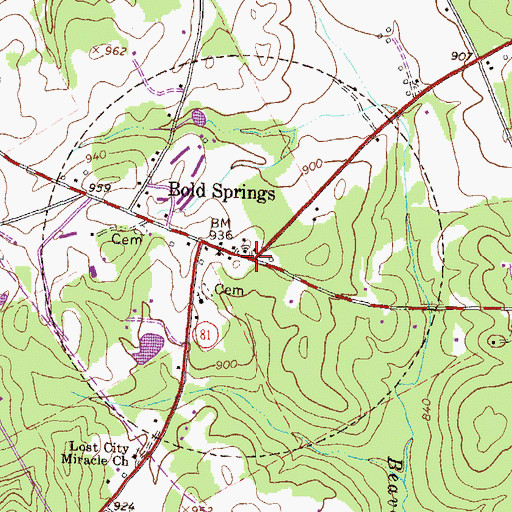 Topographic Map of Bold Springs, GA