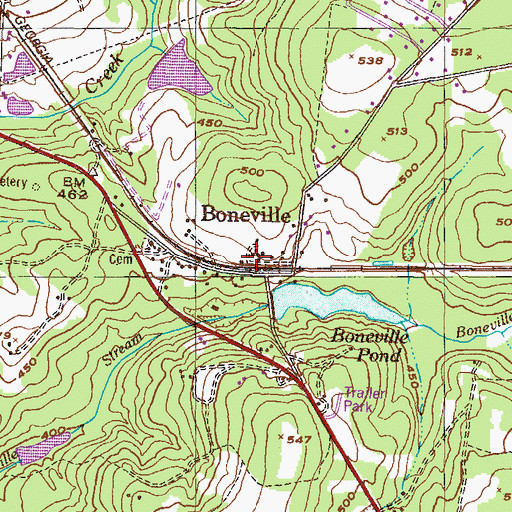 Topographic Map of Boneville, GA