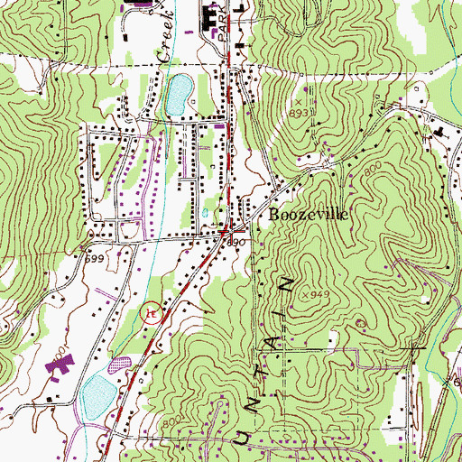 Topographic Map of Boozeville, GA