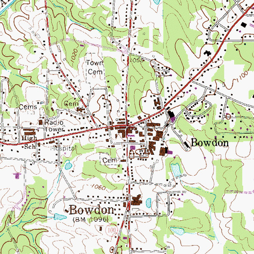 Topographic Map of Bowdon, GA
