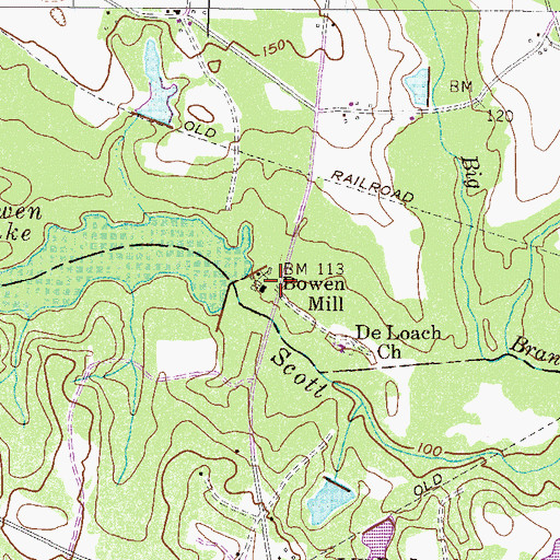 Topographic Map of Bowen Mill, GA