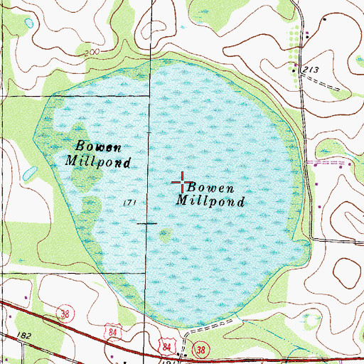 Topographic Map of Bowen Millpond, GA