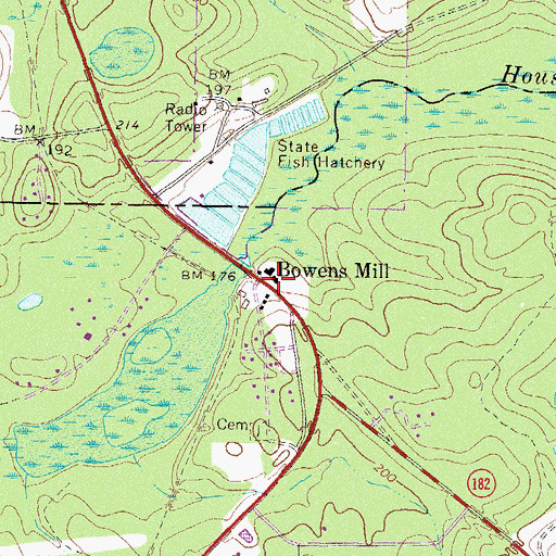 Topographic Map of Bowens Mill, GA