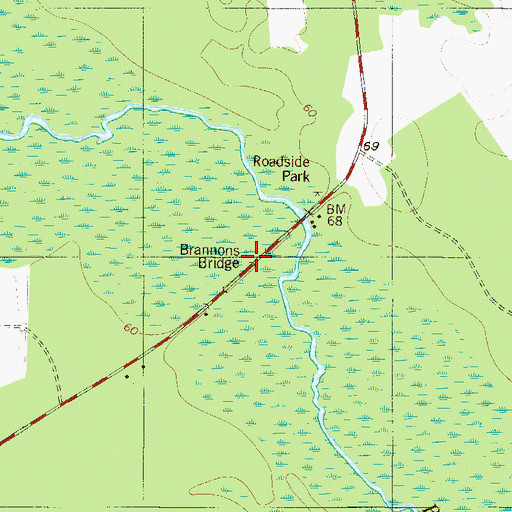 Topographic Map of Brannons Bridge, GA