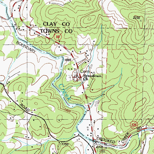 Topographic Map of Brasstown Church, GA