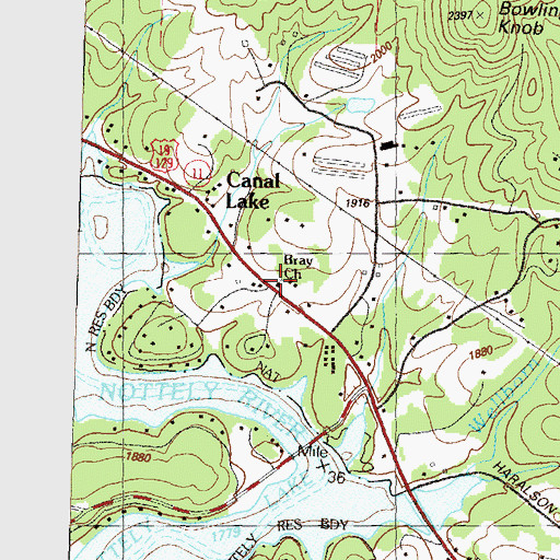 Topographic Map of Bray Church, GA