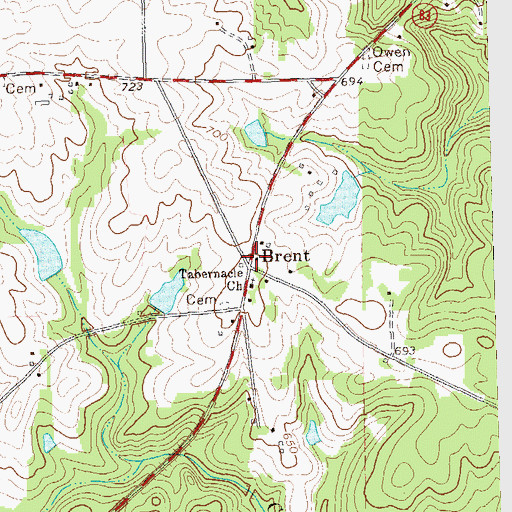 Topographic Map of Brent, GA