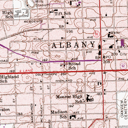 Topographic Map of Broad School, GA