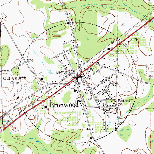 Topographic Map of Bronwood, GA