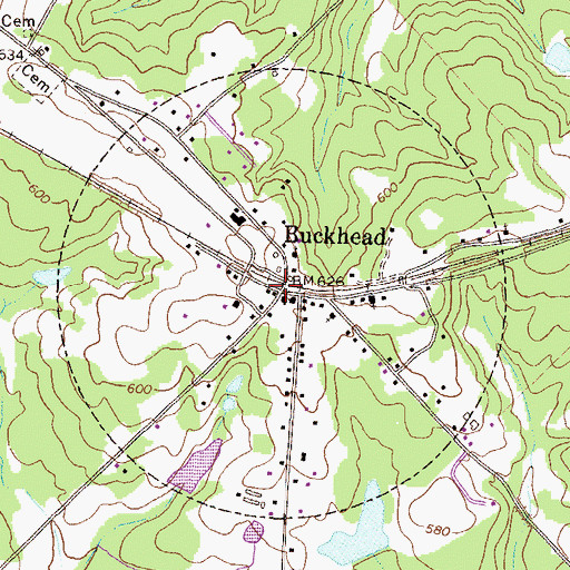 Topographic Map of Buckhead, GA