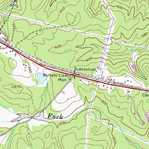 Topographic Map of Buffalo Lick Monument, GA