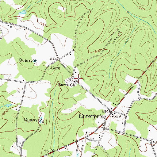 Topographic Map of Burts Church, GA