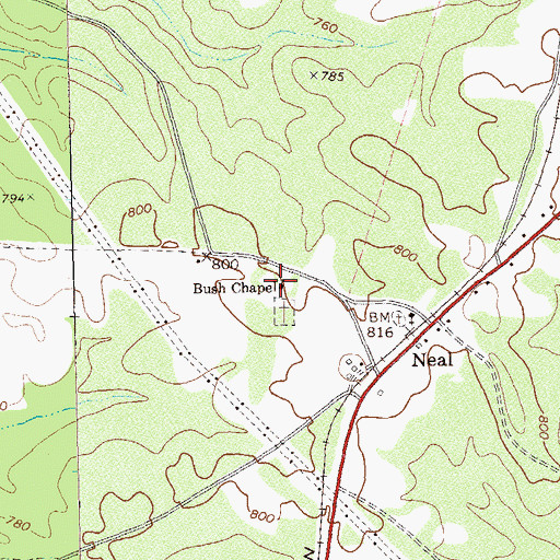 Topographic Map of Bush Chapel, GA