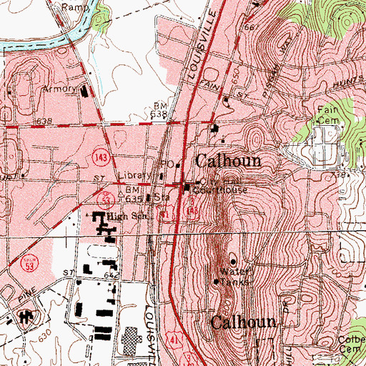 Topographic Map of Calhoun, GA
