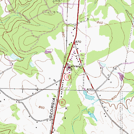 Topographic Map of Calvary Church, GA