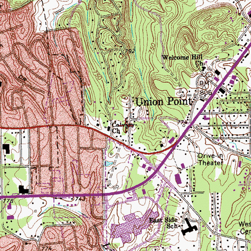Topographic Map of Calvary Church, GA