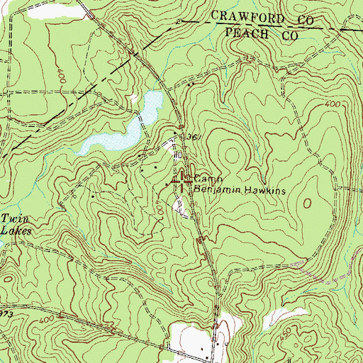 Topographic Map of Camp Benjamin Hawkins, GA