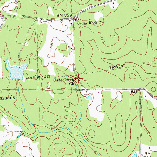 Topographic Map of Cane Creek Church, GA
