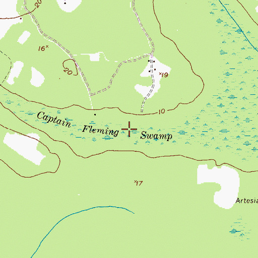 Topographic Map of Captain Fleming Swamp, GA