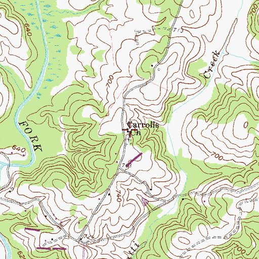 Topographic Map of Carrolls Church, GA