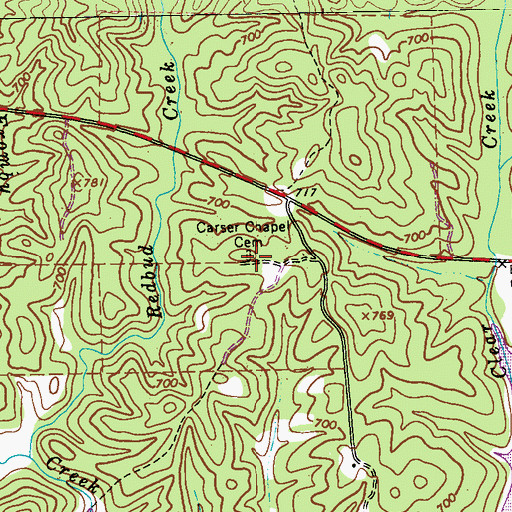 Topographic Map of Carser Chapel Cemetery, GA