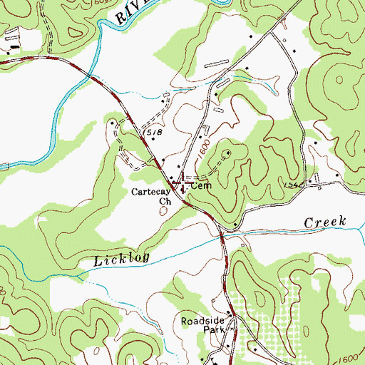 Topographic Map of Cartecay Church, GA