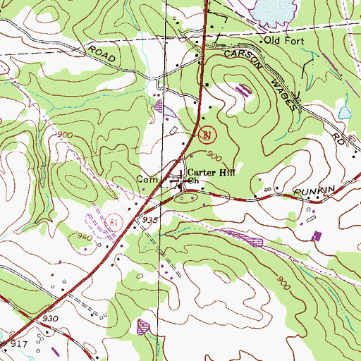 Topographic Map of Carter Hill Church, GA