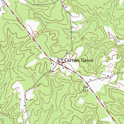 Topographic Map of Carters Grove, GA