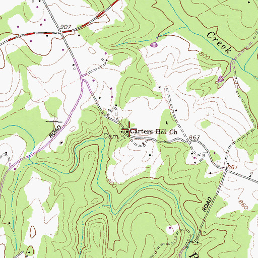 Topographic Map of Carters Hill Church, GA