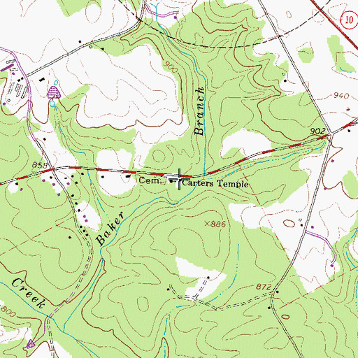 Topographic Map of Carters Temple, GA