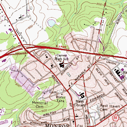 Topographic Map of Carver High School, GA