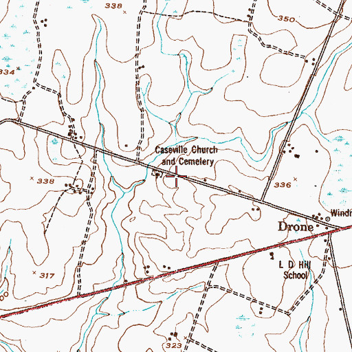 Topographic Map of Caseville Cemetery, GA