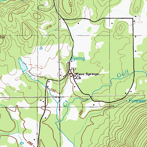 Topographic Map of Cave Springs Church, GA