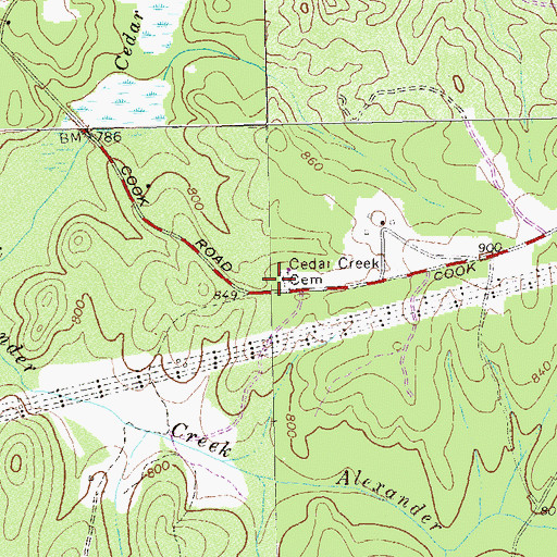 Topographic Map of Cedar Creek Cemetery, GA