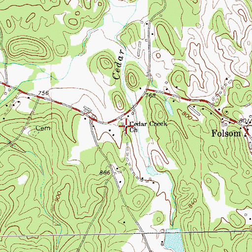 Topographic Map of Cedar Creek Church, GA