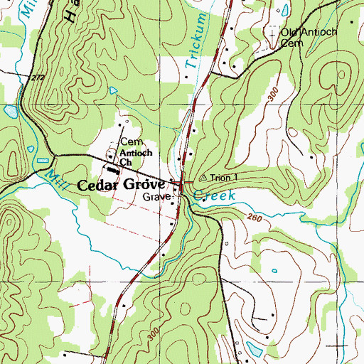 Topographic Map of Cedar Grove, GA