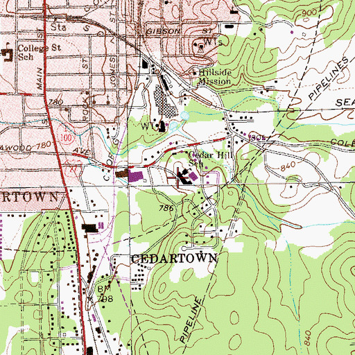 Topographic Map of Cedar Hill School, GA