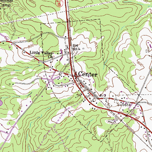 Topographic Map of Center, GA