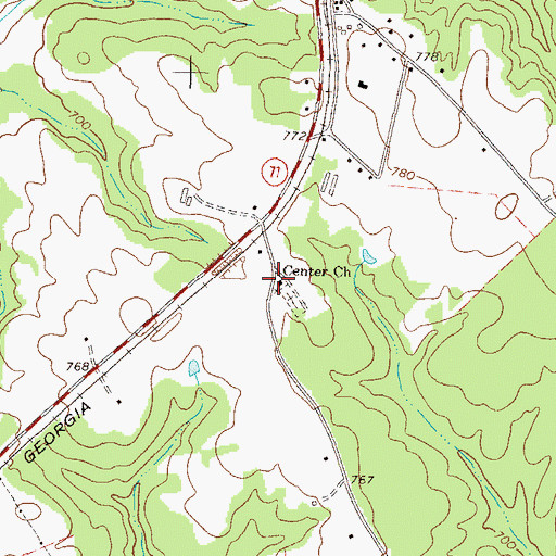 Topographic Map of Center Church, GA