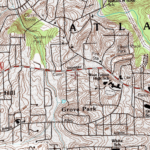 Topographic Map of Center Hill Church, GA