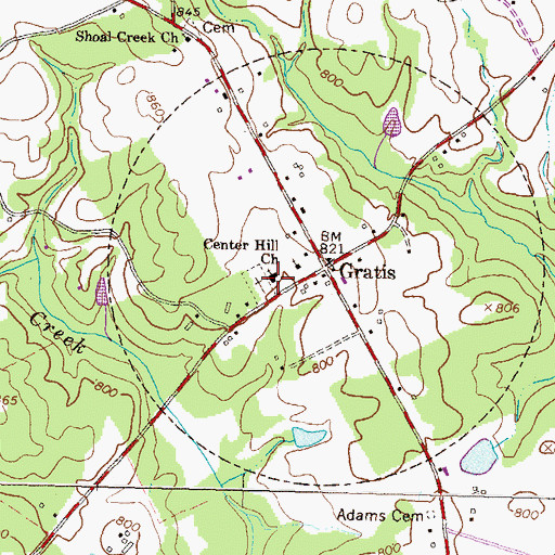 Topographic Map of Center Hill Church, GA