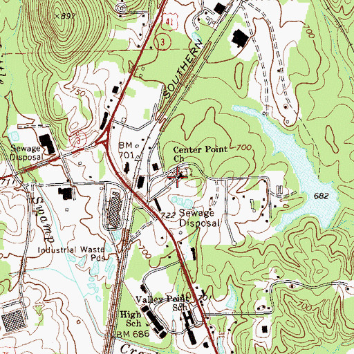 Topographic Map of Center Point Church, GA