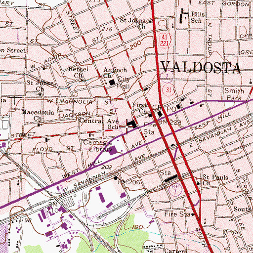 Topographic Map of Central Avenue School, GA