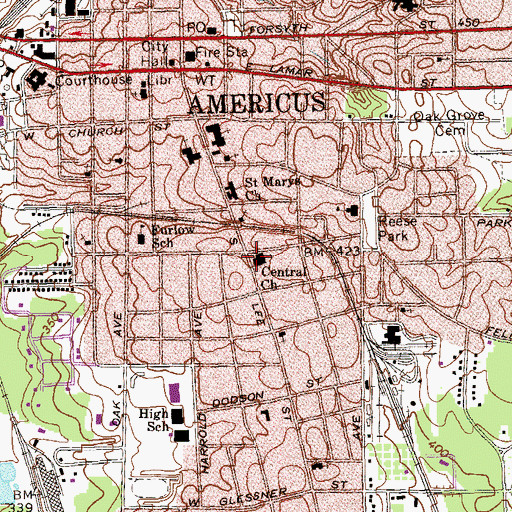 Topographic Map of Central Church, GA