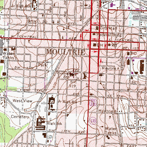 Topographic Map of Central School, GA