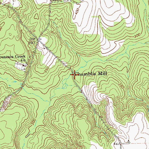 Topographic Map of Chamblis Mill, GA